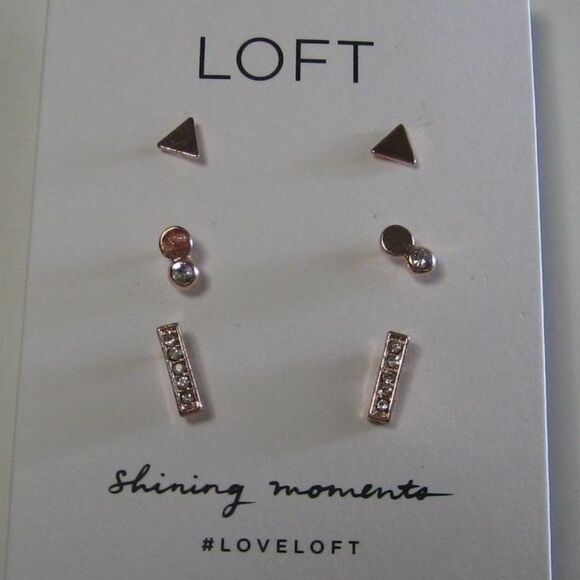 Ann Taylor LOFT Mixed Gemstone rose gold Stud Earring Set of 3 NWT - Picture 2 of 2